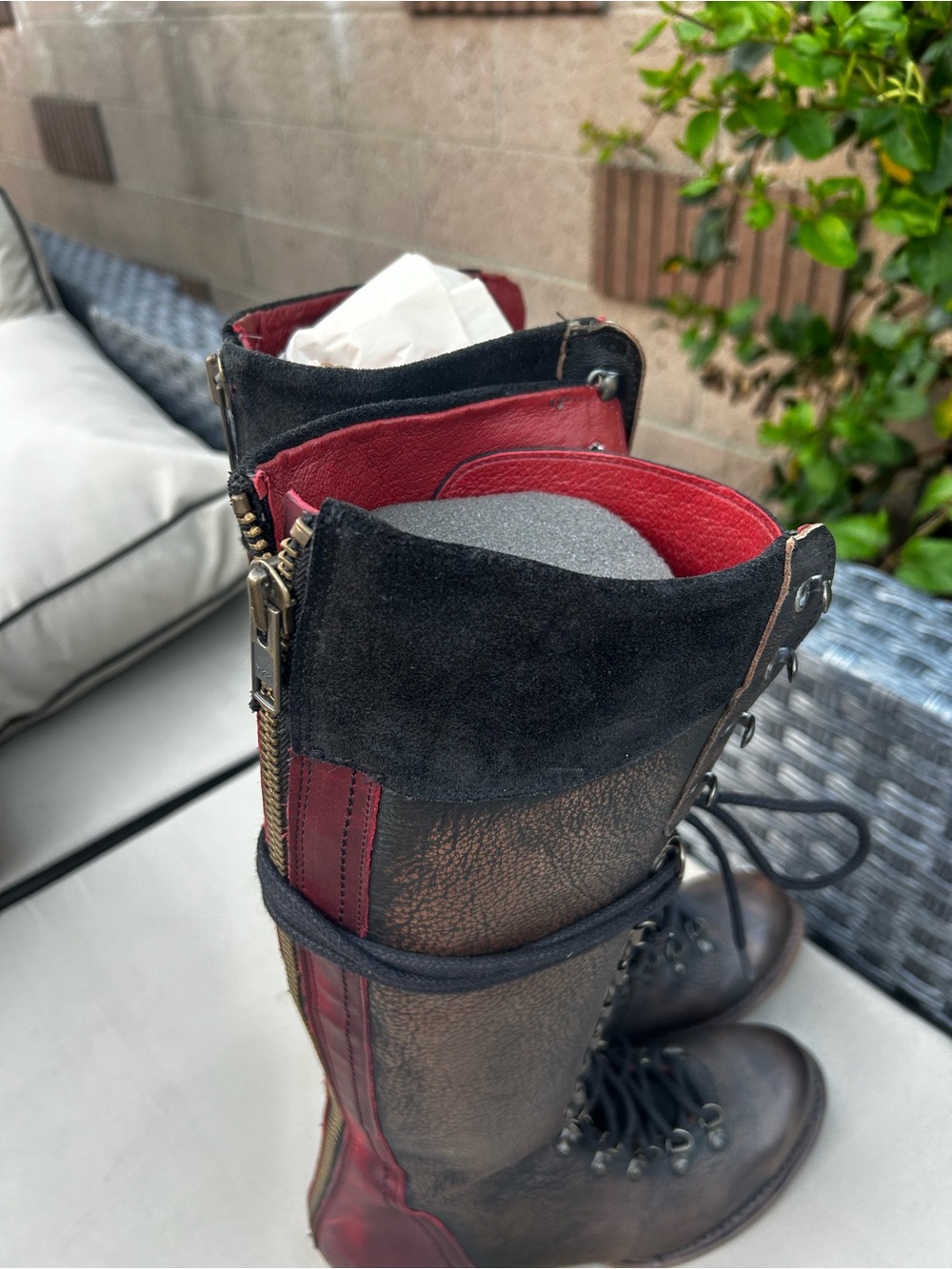 Freebird by Steven Raphael Black Lace-Up Knee Boots with Burgundy Lining - Picture 3 of 7